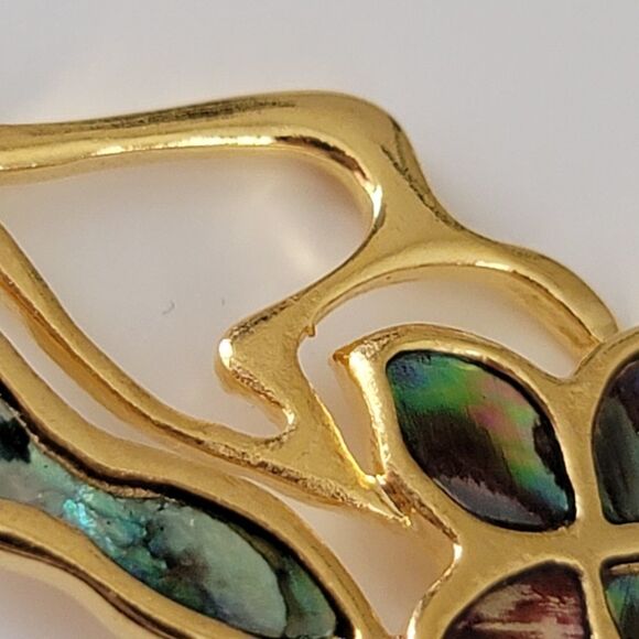 𝅺Vintage Earrings Abalone Seashell Gold Tone Floral Earrings Signed #0045 - Picture 11 of 11